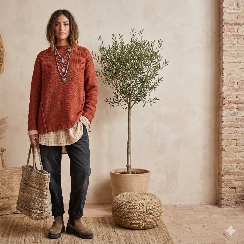 Syngman Cucala Lurdes Bergada Wool Sweater Rust Lagenlook Unisex Artsy Boho